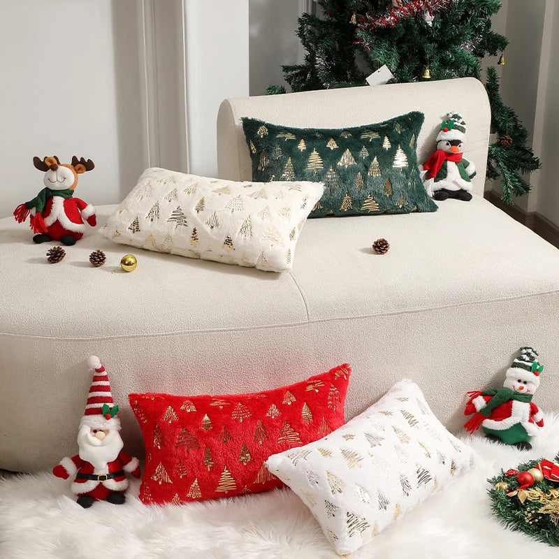 Axyaa Beige Christmas Tree Cushion Cover - 45x45cm Embellished Home Decor Pillowcase