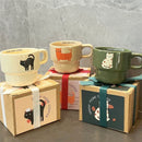 Axyaa Cute Cartoon Cat Ceramic Mug Set with Coaster, Breakfast Milk Cup, Creative Christmas Gift