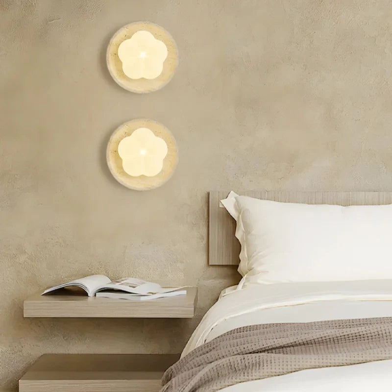 Axyaa Wabi Sabi LED Wall Lamp Yellow Travertine Pull Chain Switch for Living Room