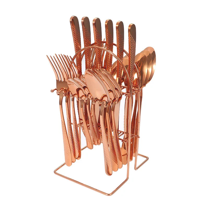 Axyaa Stainless Steel Tableware Set: Steak Knife, Fork, Dessert Spoon - 24pcs