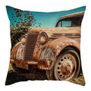 Axyaa Vintage Flower Clock Car Printed Linen Pillow Cover 45x45cm