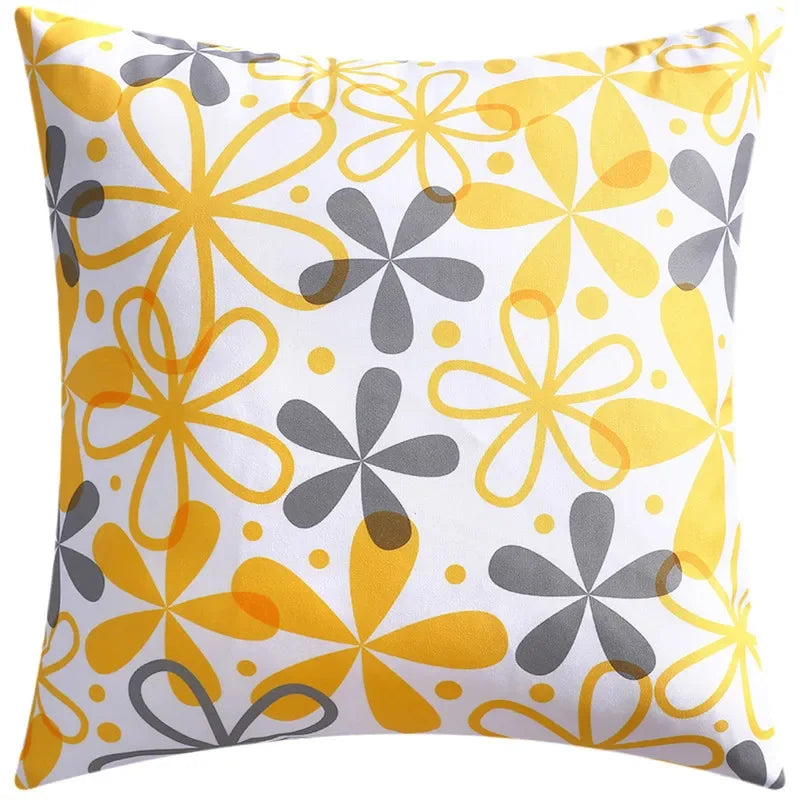 Yellow Grey Flower Pillowcase 45cm Double-Sided Print Cover for Home Decor by Axyaa