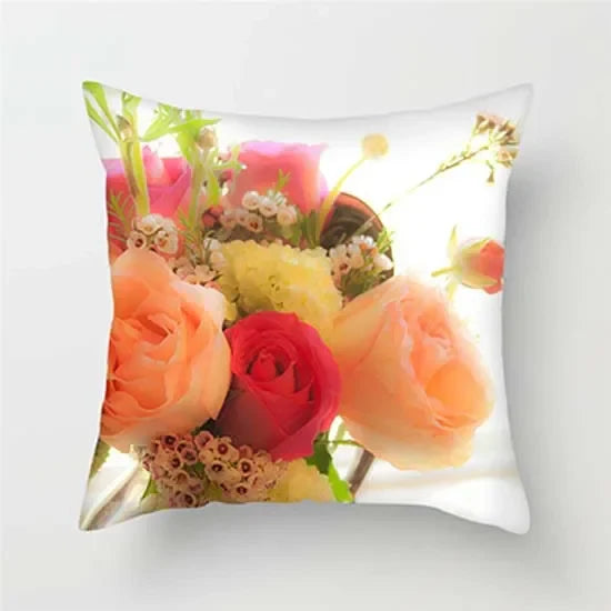Axyaa Pink Floral Polyester Throw Pillow Cover 45X45cm