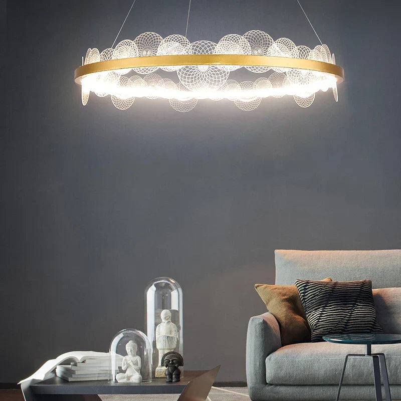 Axyaa Frosty Acrylic Ring LED Chandelier for Modern Living Room and Office Decor
