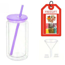 Axyaa Double Wall Snowglobe Cups with Straw Hole - Clear Drinkware Gift