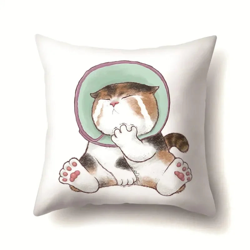 Cute Cat Cushion Cover by Axyaa: Cartoon Pets Pillow Case for Home Sofa Decor