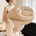 Axyaa Striped Artificial Wool Blanket: Soft & Cozy Fleece Throw for Sofa & Bed