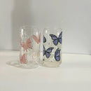 Axyaa Butterfly Glass Cup 500ml with Bamboo Lid and Straw - Cute Tumbler Cup