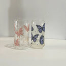 Kawaii Butterfly Glass Cup Bamboo Lid Straw 500ml Axyaa Tumbler Cup Glasses