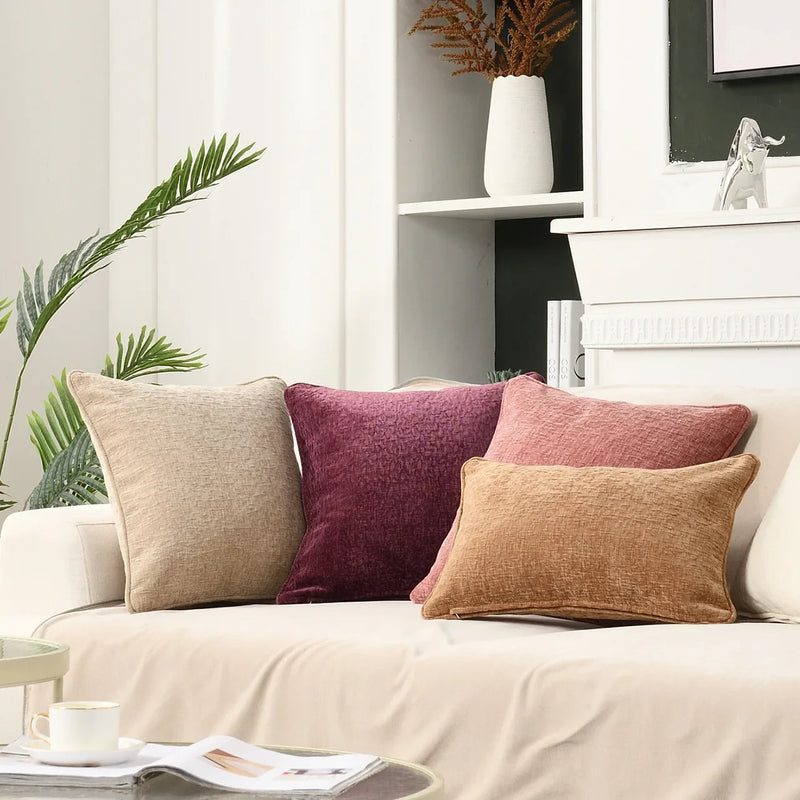 Brown Chenille Cushion Cover 18x18Inch by Axyaa - Luxe Pillowcase for Home Decor