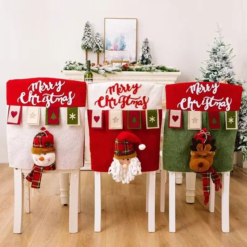 Axyaa Christmas Chair Cover Cartoon Santa Snowman Elk Festive Supplies