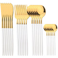 Axyaa 24pcs Gold Stainless Steel Cutlery Set, Mirror Polished Luxury Western Steak Knife Spoon