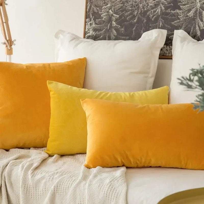 Axyaa Yellow Series Velvet Cushion Cover Set for Living Room Sofa Home Décor