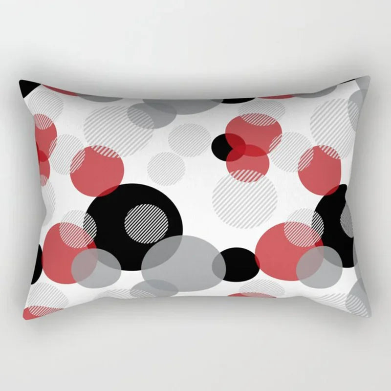 Axyaa Patchwork Stripe Polyester Cushion Cover, Classic Black Red Series, Geometric Design