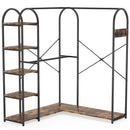Axyaa L-Shaped Clothes Rack with Storage Shelves and Hanging Rods