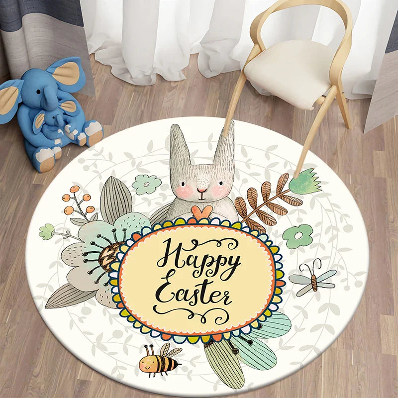 Round Rabbit Print Rug for Kids' Room | Axyaa's Cartoon Rabbit Mat