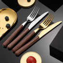 Axyaa Stainless Steel Wooden Handle Cutlery Set - Knife Fork Spoon Teaspoon