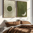 Bohemian Green Moon Sun Canvas Prints by Axyaa - Modern Minimalist Wall Art for Home Decor