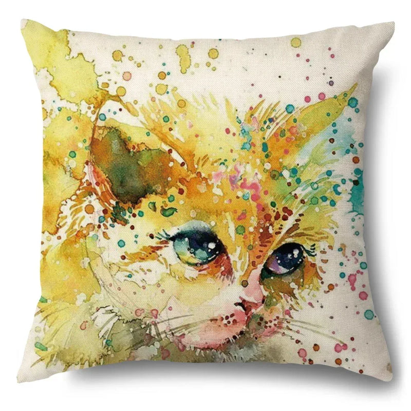 Axyaa Cartoon Kitty Cat Linen Pillowcase for Bed, Couch, and Sofa Décor