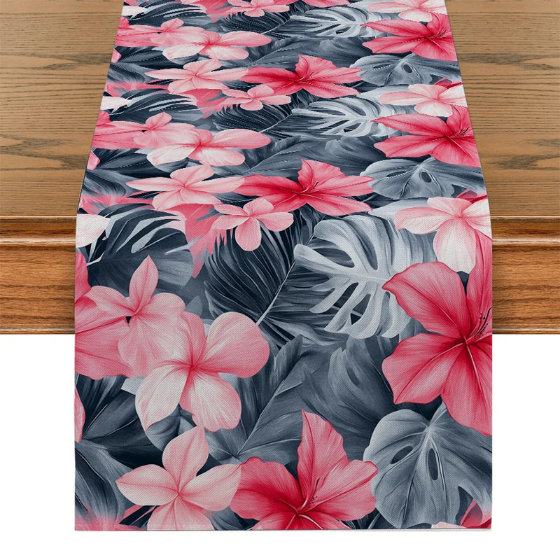 Axyaa Tropical Bamboo Flowers Table Runner for Dining and Party Decor