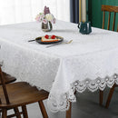 Axyaa White Floral Lace Embroidery Tablecloth - Waterproof Rectangle Table Cover