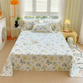 Axyaa Green Check Raw Cotton Double Bed Sheets Set Queen/King Flat Top Full Cover