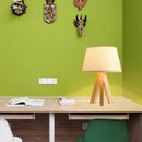 Axyaa Rustic Beige Linen LED Desk Lamp Solid Wood Tripod, Japanese Style Table Lamp.