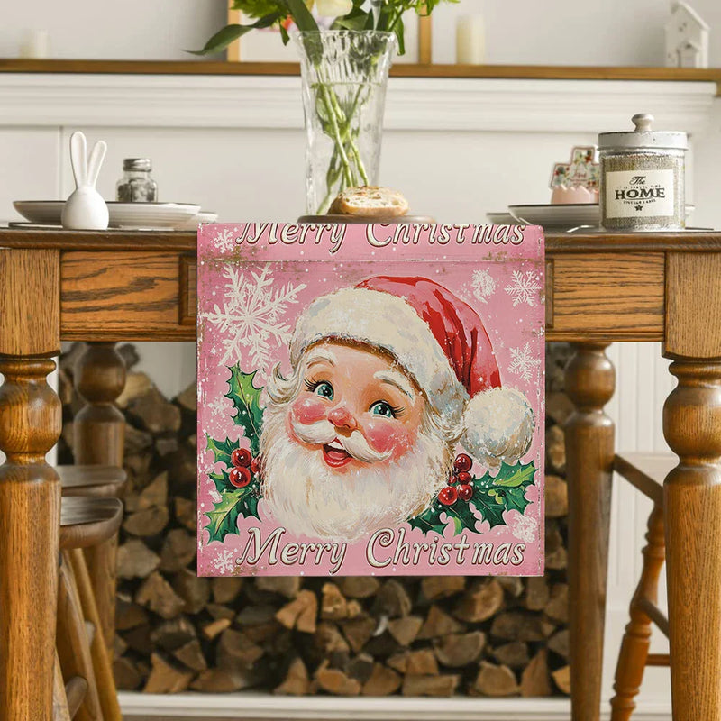 Pink Santa Claus Holly Berry Table Runner by Axyaa for Dining Room Style