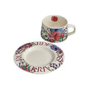 Axyaa Ceramic Latte Cups Set with Floral Pattern in Retro Glaze
