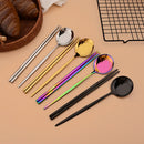 Axyaa Black Stainless Steel Cutlery Set with Korean Chopsticks & Dinner Spoons