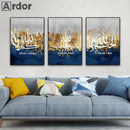 Islamic Gold Blue Wall Art Canvas Painting Print for Modern Living Room by Axyaa