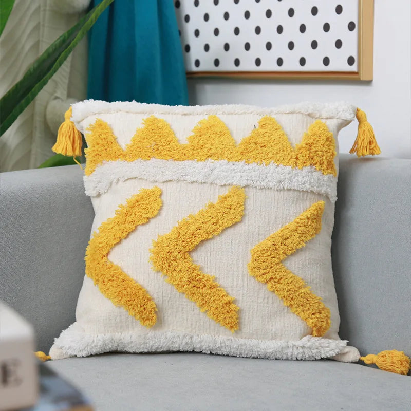 Chenille Tufted Boho Pillow Case with Tassels - Axyaa Brand