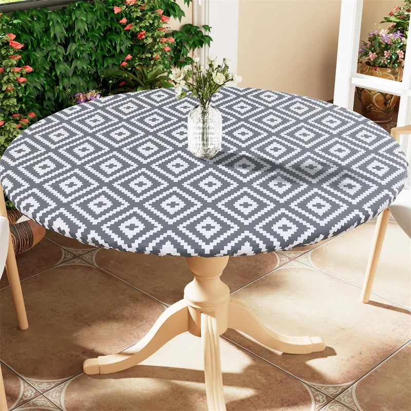 Axyaa Outdoor Round Fitted Tablecloth Waterproof for Picnic Dining Camping
