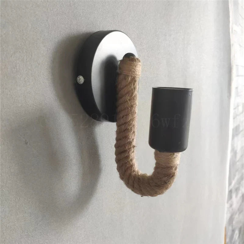 Axya Vintage Industrial Hemp Rope Wall Sconce Indoor Lighting