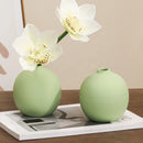 Axyaa Green Apple Ceramic Vase with Pink Rose Simulation - Floral Desktop Decor