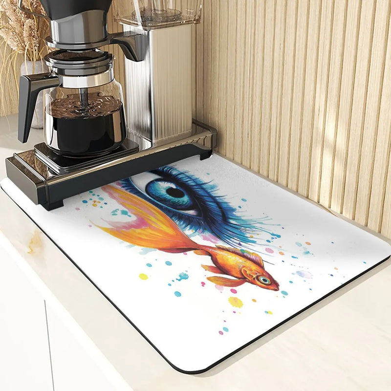 Eye Print Watercolor Style Absorbent Drying Mat & Coasters Set by Axyaa
