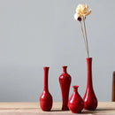 Axyaa Chinese Style Red Ceramic Vase Set Zen Tea Mat Decorative Flower Arrangement