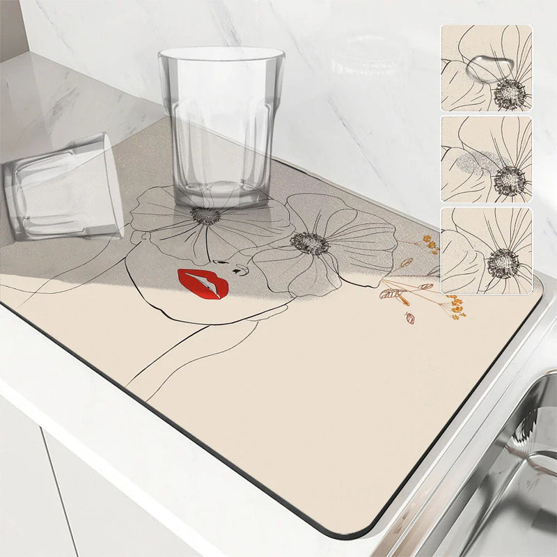 Axyaa Antiskid Flower Woman Kitchen Drying Mat