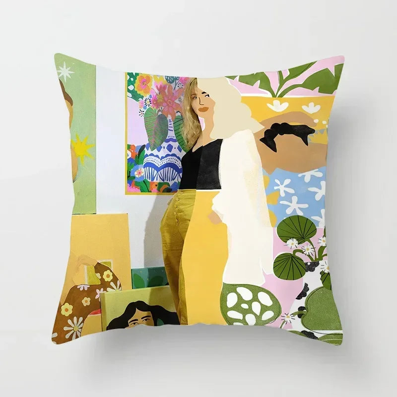 Axyaa Women Flower Oil Painting Decorative Pillowcase for Home Sofa Decor