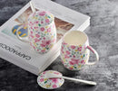 Axyaa Floral Rose Blossom Painting Bone  Minion Mug with Spoon & Lip
