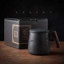 Axyaa Ceramic Tea Mug with Strainer, Lid & Wooden Handle - Unique Gift for Dad