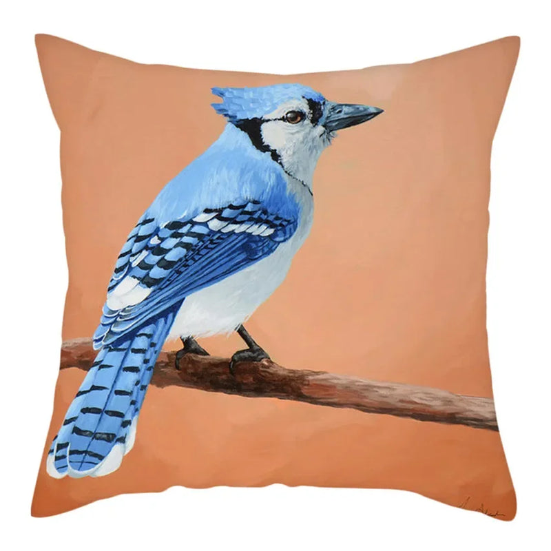 Blue Bird Print Cushion Cover by Axyaa - Home Decor Pillow Case for Sofa Bed