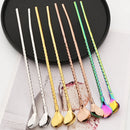 Axyaa Stainless Steel 2-in-1 Straw Spoon Set for Drinks & Coffee Cocktail Juice