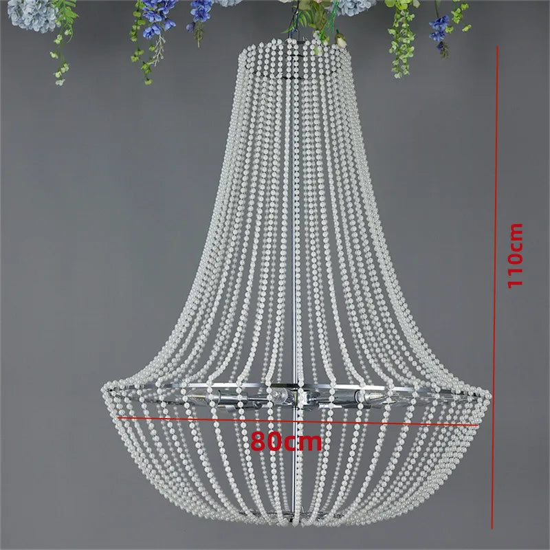 Axyaa Crystal Beads Chandelier: Modern Silver Lustre for Living Room, Kitchen, Wedding, Party