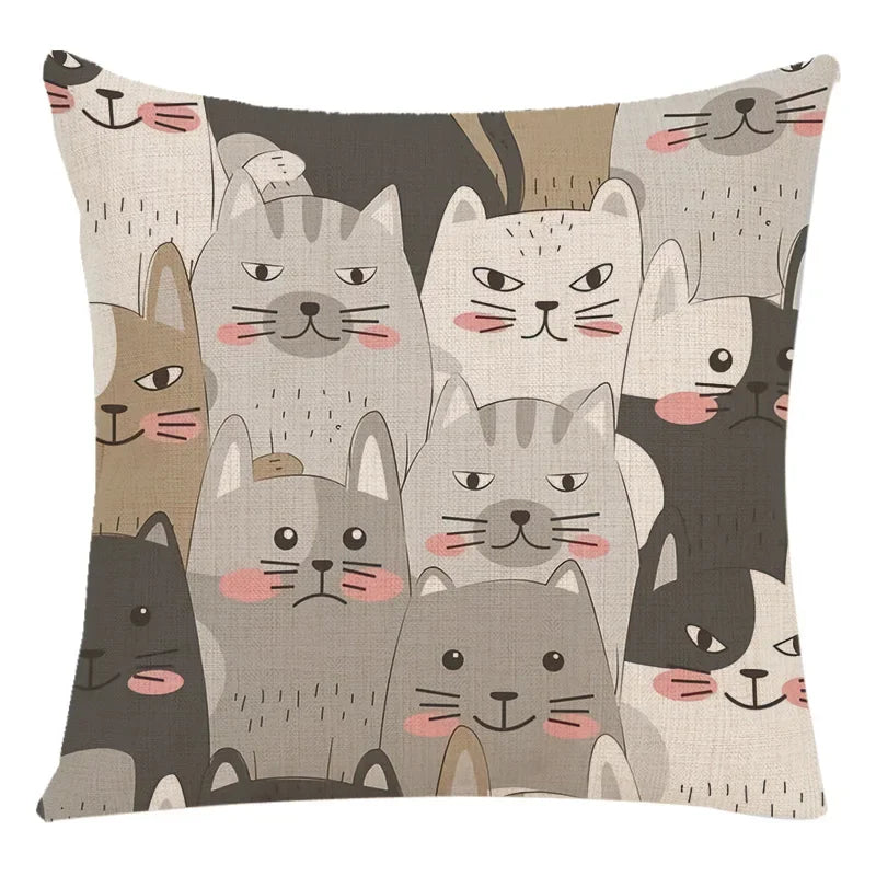 Axyaa Cartoon Animal Linen Throw Pillow Case for Home Living Room Sofa Decor