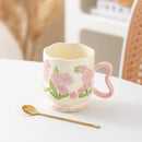 Axyaa Linglong Flower Ceramic Coffee Cup Saucer Set, Original Watercolor Design