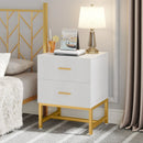 Axyaa Wood Nightstands: Modern Luxury White Gold Bedside Table