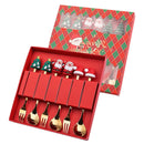 Axyaa Christmas Cutlery Set: Glod Spoon Fork, Elk & Tree Decoration, Dessert Scoop.