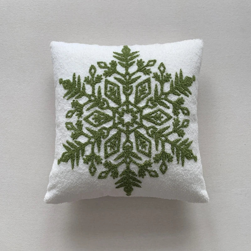 Axyaa Christmas Tree Snowflake Cushion Cover in Green and Red, Embroidered 45x45cm Square Pillowcase