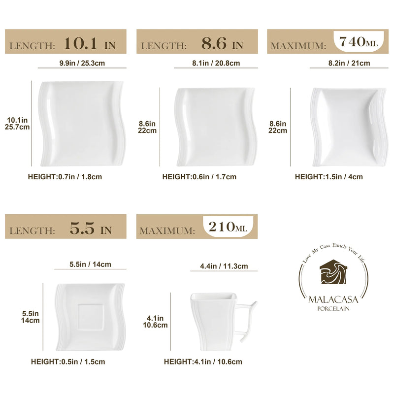 Axya FLORA 30/60-Piece White Porcelain Dinner Set for 12 Person